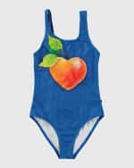 Image 1 of 6: Molo Girl's Nika One-Piece Peach-Print Swimsuit, Size 4-6