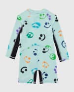 Image 2 of 2: Molo Boy's Neka Happy Face-Print One Piece Swimsuit, Size 3M-3