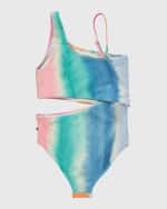 Image 2 of 2: Molo Girl's Naan Striped Swimsuit W/ Cut Out Detail, Size 8-14