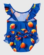 Image 2 of 2: Molo Girl's Nalani Peach-Print Ruffle One-Piece Swimsuit, Size 3M-3