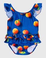 Image 1 of 2: Molo Girl's Nalani Peach-Print Ruffle One-Piece Swimsuit, Size 3M-3