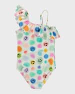 Image 4 of 5: Molo Girl's Net Polka Dot-Print One-Piece Swimsuit, Size 8-12