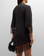 Image 4 of 6: Cinq a Sept Stefie Crinkled Tassel-Trim Kimono Coverup