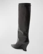 Image 3 of 6: Givenchy Raven Leather Wedge Tall Boots