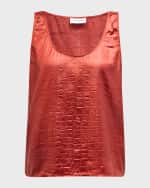 Image 1 of 7: St. John Croc-Embossed Italian Fluid Satin Tank Top