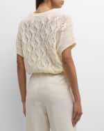 Image 4 of 6: Peserico Short-Sleeve Cable-Knit Crewneck Sweater