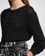 Image 5 of 5: Ralph Lauren Collection Cable High-Shine Silk Sweater, Black