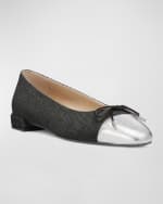 Image 3 of 4: Stuart Weitzman Sleek Bicolor Bow Ballerina Flats