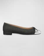 Image 1 of 4: Stuart Weitzman Sleek Bicolor Bow Ballerina Flats