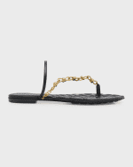 Image 1 of 6: Bottega Veneta Leather Chain Toe-Ring Flat Sandals