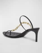Image 3 of 6: Bottega Veneta Leather Chain Toe-Ring Slide Sandals