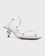Image 5 of 6: Bottega Veneta Metallic Two-Band Knot Slide Sandals