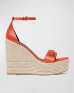Image 1 of 2: Versace Medusa Silk Ankle-Strap Wedge Espadrilles
