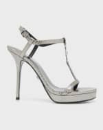 Image 1 of 6: Versace Medusa Metallic T-Strap Platform Sandals