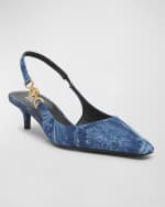 Image 5 of 6: Versace Medusa Denim Kitten Slingback Pumps
