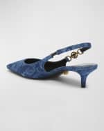 Image 3 of 6: Versace Medusa Denim Kitten Slingback Pumps