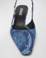 Image 4 of 6: Versace Medusa Denim Kitten Slingback Pumps