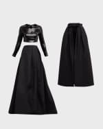 Image 8 of 8: Monique Lhuillier Pleated Bow-Front Tea-Length Overskirt