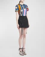 Image 5 of 6: Emilio Pucci Wavy-Print Denim Mini Wrap Skirt