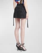 Image 4 of 6: Emilio Pucci Wavy-Print Denim Mini Wrap Skirt