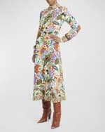 Image 5 of 6: Etro Treee of Life Cady Midi Button-Front Shirt Dress
