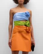 Image 2 of 6: Carolina Herrera Tricolor Rosette Strapless Cutout Mini Dress
