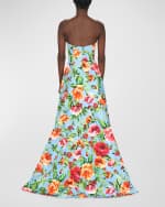 Image 3 of 4: Carolina Herrera Floral-Print Strapless Gown