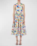 Image 2 of 4: Carolina Herrera Floral-Print Midi Dress with Organza Detail