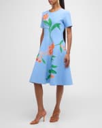 Image 5 of 6: Carolina Herrera Floral Intarsia-Knit Flare Dress