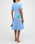 Image 4 of 6: Carolina Herrera Floral Intarsia-Knit Flare Dress