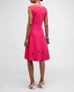 Image 3 of 6: Carolina Herrera Knit Flare Dress with Floral Embroidery