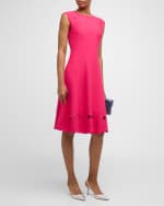 Image 1 of 6: Carolina Herrera Knit Flare Dress with Floral Embroidery