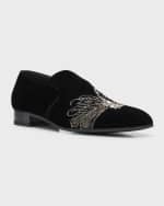 Image 5 of 6: Alexander McQueen Men's Dragonfly Embroidered Velvet Loafers
