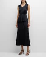 Image 4 of 6: Misook Pleated A-line Crepe De Chine Midi Skirt