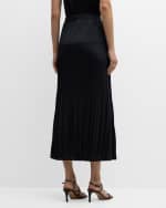Image 3 of 6: Misook Pleated A-line Crepe De Chine Midi Skirt