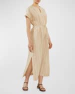 Image 1 of 3: Peserico Striped Dolman-Sleeve Linen Midi Dress