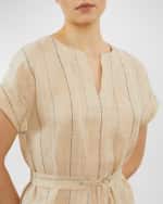 Image 3 of 3: Peserico Striped Dolman-Sleeve Linen Midi Dress