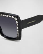Image 2 of 3: Carolina Herrera Embellished Beveled Acetate Square Sunglasses