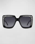 Image 3 of 3: Carolina Herrera Embellished Beveled Acetate Square Sunglasses