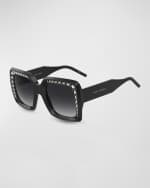 Image 1 of 3: Carolina Herrera Embellished Beveled Acetate Square Sunglasses