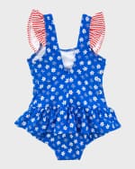 Image 3 of 3: Florence Eiseman Girl's Royal Daisy-Print Swimsuit W/ Flowers, Size 2-6X