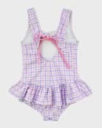 Image 3 of 5: Florence Eiseman Girl's Plaid-Print Swimsuit W/ Flowers, Size 12M-24M