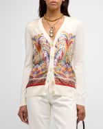 Image 1 of 6: Etro Engineer-Print Silk Panel V-Neck Knit Cardigan