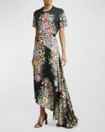 Image 5 of 6: Etro Bouquet Floral-Print Asymmetric Godet Midi Skirt