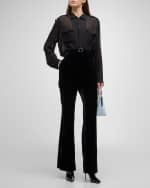 Image 5 of 6: Proenza Schouler Marie Belted Bootcut-Leg Velvet Pants