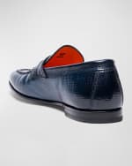 Image 5 of 6: Santoni Men's Door Textured Leather Penny Loafers