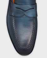 Image 4 of 6: Santoni Men's Door Textured Leather Penny Loafers