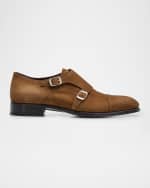 Image 1 of 6: Brioni Men's York Suede Double-Monk Strap Loafers