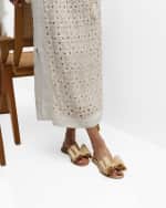 Image 2 of 6: MACH & MACH Cadeau Raffia Bow Flat Slide Sandals