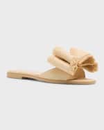 Image 5 of 6: MACH & MACH Cadeau Raffia Bow Flat Slide Sandals